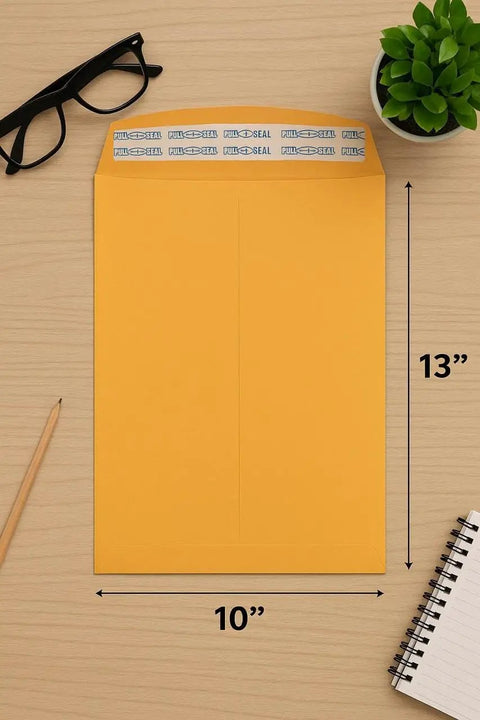 10x13 Kraft Catalog Envelopes Self Seal Adhesive Strip 28 Lb Paper 500 Pack with desk accessories