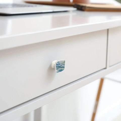 4 Pack Sharp Square Cabinet Knobs 1 2 Inch Blue Green Marble Swirl ABS Cabochon Glass Drawer Pulls For Kitchen Island Dresser Bedroom Furniture Hardware Fresh Dope Look on white desk drawer.