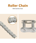 40SS Stainless Steel Roller Chain, 10 Feet With Connecting Links, 240 Links, Beefy Chain Built For Tough Jobs, shown in detail