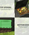 80 Gallon Outdoor Tumbling Compost Bin With Aeration Vents For Backyard Garden top loading and bottom door compartments
