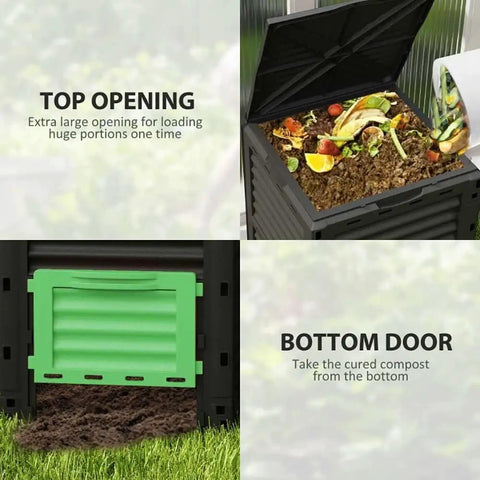 80 Gallon Outdoor Tumbling Compost Bin With Aeration Vents For Backyard Garden top loading and bottom door compartments