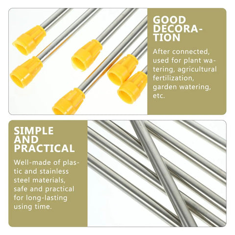 Stainless Steel Garden Sprayer Extension Rod 17.7 Inch Replacement Wand with yellow connectors, simple and practical design.