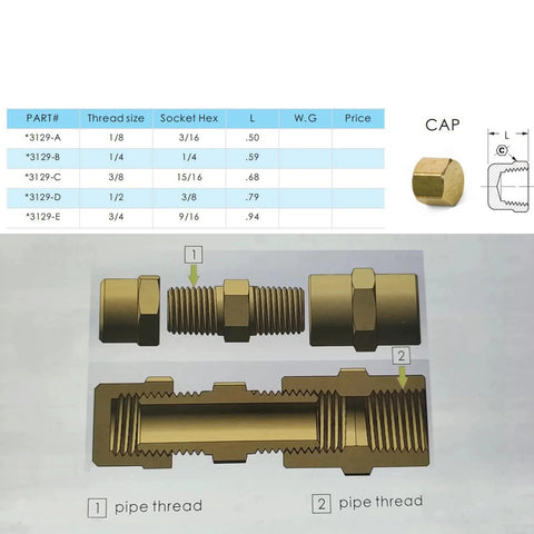 Brass 3/4 in NPT female cap pipe fitting with hex head, for terminating 3/4 in NPT male fittings; Amazon, pack of 1