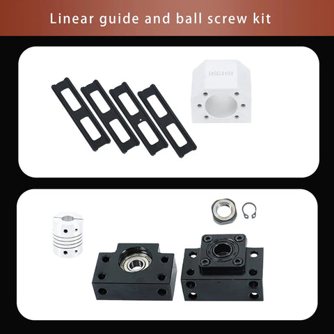 Components of Complete HGR20 Linear Rail And SFU1605 Ballscrew Kit for DIY CNC and industrial machinery displayed