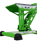 Front view of green Beefy Heavy Duty Lift Stand for Dirt Bikes and Mini Riders 500 lb capacity carbon steel construction