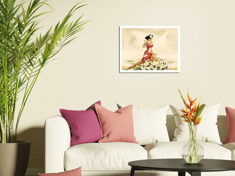 Wahine In Red Outrigger Canoe Vintage Hawaiian Airbrush Art Print From The 1930s Master Level Unframed 10x14 Wall Decor