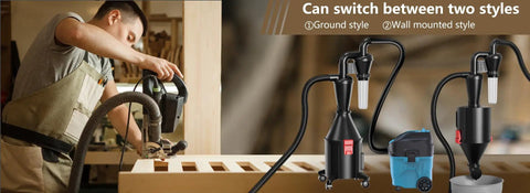 Two In One Dust Cyclone Vacuum Cleaner With Wall Mount Or Castor Wheels Space Saving Workshop Dust Collector in use