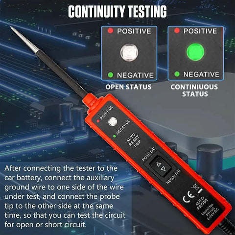 Circuit Probe Tester With Overload Protection And Component Activation For 6-24V Systems, showing LED light indicators.