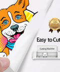 Laser Printer Heat Transfer Paper For Light Fabrics, 20 Sheets 8.5x11, featuring a vibrant dog design and cutting machine
