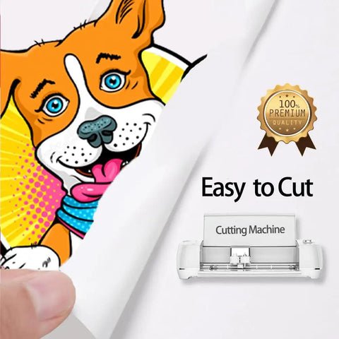 Laser Printer Heat Transfer Paper For Light Fabrics, 20 Sheets 8.5x11, featuring a vibrant dog design and cutting machine