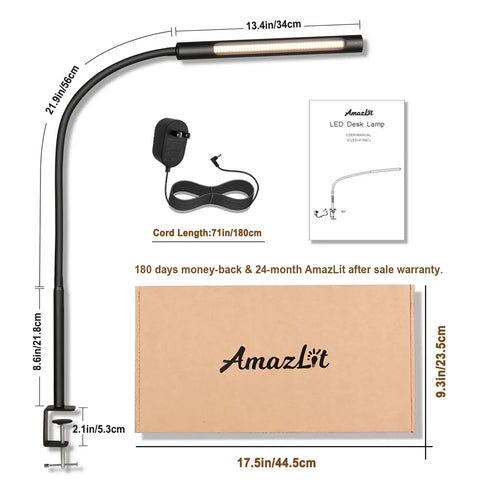 Flexible Gooseneck Swing Arm Desk Lamp With 12W Eye Care LEDs, Stepless Dimming And Adjustable Color Temperature, boxed