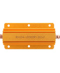 Beefed Up 200W 2 Ohm High Power Resistor With Aluminum Housing And Mounting Holes For Industrial Power Supplies, Sensors, Elevator, And Audio Equipment Applications With Superior Heat Dissipation. Orange aluminum resistor with 4.2mm mounting holes
