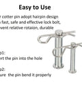 4 Pack Heavy Duty Hitch Pins And R Clips Stainless Steel Cotter Pins for Trailers and Trucks with installation steps.