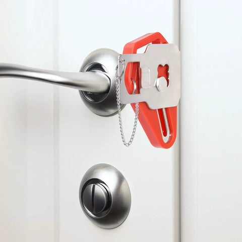 Portable Door Lock For Travel And Home Security Easy Install Defender Latch For Hotels And Apartments Safe From Inside Extra Door Lock You Can Take Anywhere Sturdy Travel Lock For Doors Peace Of Mind On The Go secured on a door