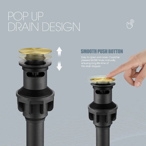 Pop-up drain design for Gold 4 Inch Center Set Bathroom Faucet With Pop Up Drain, 2-Handle Sink Faucet With Included Supply Lines