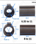 8Mm To 11Mm Shaft Sleeve Adapter For RV030 Worm Gear Reducer showing measurements and design.