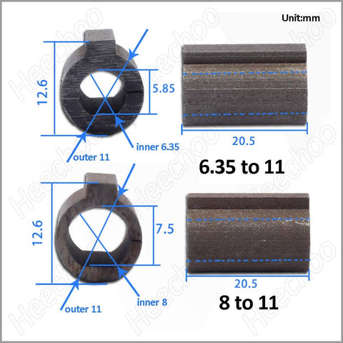 8Mm To 11Mm Shaft Sleeve Adapter For RV030 Worm Gear Reducer showing measurements and design.