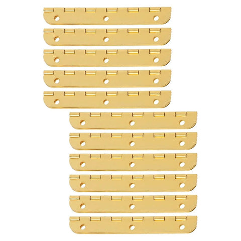 Heavy Duty Mini Piano Hinges 10 Pack For Wood Boxes Cabinets And Chest Lids Smooth Operation For Doors DIY Projects And Furniture Displays Ideal Gift For DIY Enthusiasts showing all hinges in a row