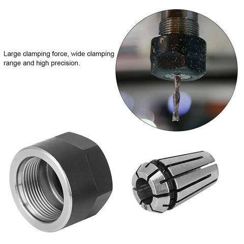 Premium ER11 Chuck Collet Set with High Clamping Nuts For CNC Milling And Engraving Machine, featuring clamping nuts and collet.