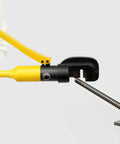 Heavy Duty Hydraulic Rebar Cutter 13 Ton Cuts Up To 22mm Steel Rods held by a user cutting through steel rebar.