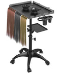 Hairstylist Rolling Cart For Salon Pros With Secure Storage Platform Hair Separator Stand And Color Tray With Dye Bowls And Tools Durable Metal Trolley On Wheels Black