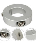 Shop Tough Rock Solid Heavy Duty Split Shaft Collar With Double Set Screw Clamp For Precision Machine Tools And Bearing Backstops In Anodized Silver 38 Mm Bore Size, displaying a close-up of double set screws.