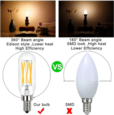 Comparison of T8 LED Bulb With E12 Dimmable Base 110V 600 Lumens 3000K Dope Warm White and standard SMD bulb in fixtures