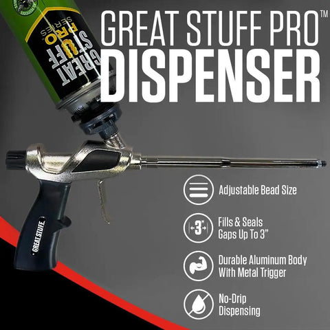 Pestblock Complete Kit For Sealing Gaps Up To 3 Inches featuring foam sealant dispenser with adjustable bead size and metal trigger.