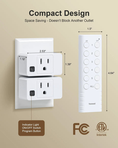 Long Range Wireless Remote Outlet Kit With Five Outlets And Two Remotes, 200 Foot Range, compact design, FCC and ETL listed