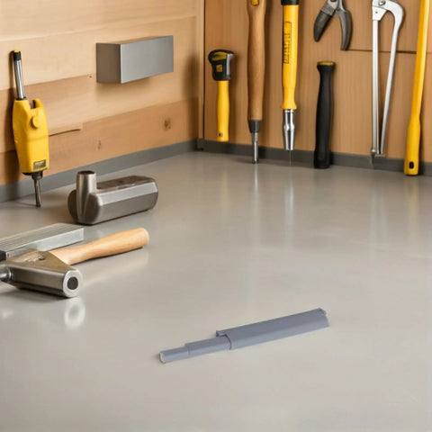 Workshop table with a single soft-close cabinet door damper, part of 5 Pack Cabinet Door Dampers With Magnetic Touch Activation Soft Close.