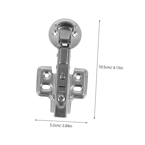 Set of 2 stainless steel cabinet door hinges with hydraulic buffer for kitchen cabinets; 10.5 cm tall, 5.2 cm wide.