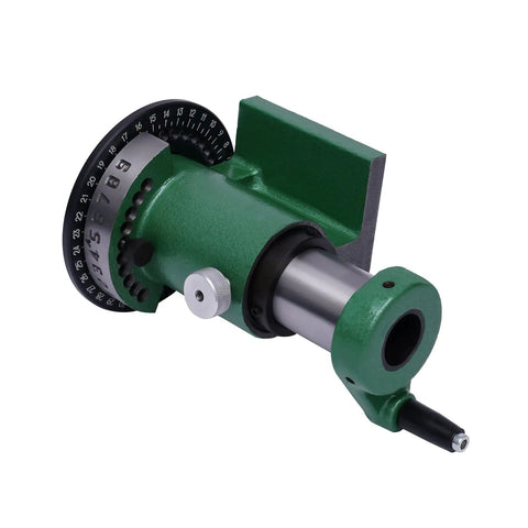 Rock Solid One Eighth Inch 5C Collet Indexing Spin Jig For Drill Milling Lathe Tasks, heavy-duty green cast steel with dial.