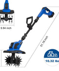 Cordless 20V Garden Tiller Cultivator with 8.7 inch working width, ergonomic handle, and included 4.0Ah battery, ideal for tight spots.
