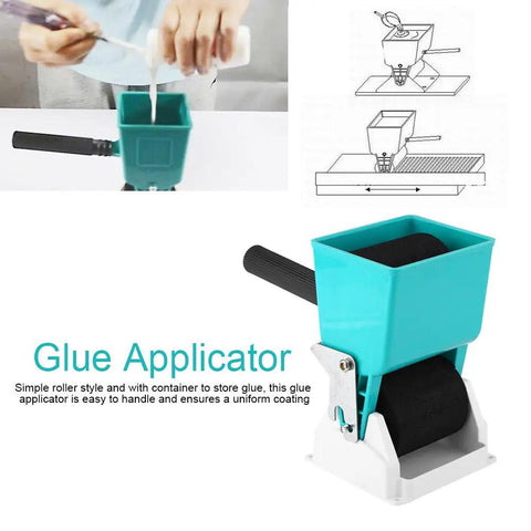 Handheld Adhesive Roller Knock Out Any Woodworking Or Crafting Job Smooth Operator Glue Spreader with adjustable flow in teal color.