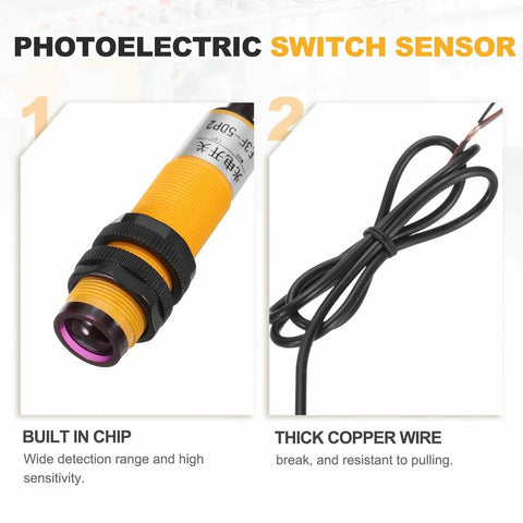 Dual Through Beam Photoelectric Sensor Pack 5M Detection Range, M18 Size, 10-30V DC PNP NC with built-in chip and thick copper wire