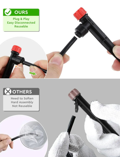 Effortless Drip Irrigation Kit With Forty Feet Of One Half Inch Mainline And One Hundred Feet Of One Quarter Inch Tubing connectors demo