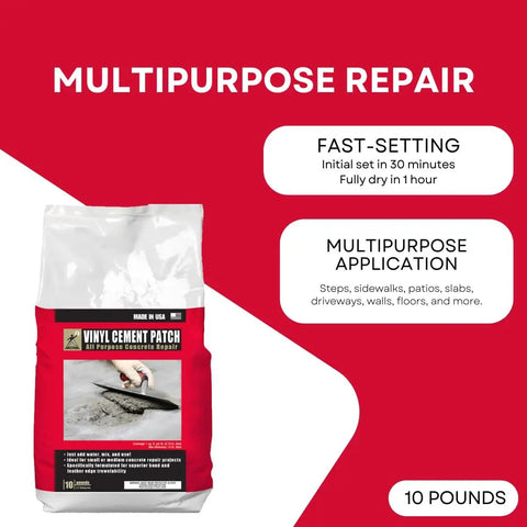 Concrete Repair Patch That Actually Works, Fast Drying Ready To Use Vinyl Cement Patch For Interior And Exterior Surfaces, 10 Pound Bag