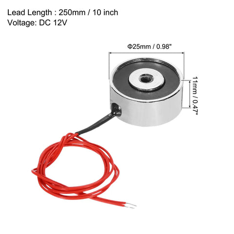 DC 12V 5Kg Holding Electromagnet Lifting Magnet Solenoid With Sucking Disc For Fast Magnetic Lifts 25x11mm Body 250mm Lead M4