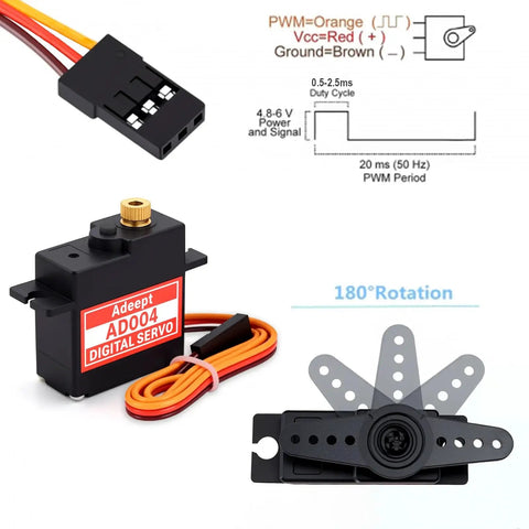 Beefy Micro Digital Servo With All Metal Gears 4.8 Kg Cm Torque At 6V Fast 0.152 Seconds Per 60 Degrees 25T Servo Arm For RC Crawler Cars Boats Drones Robots Two Pack, black micro servo with metal arm and wiring