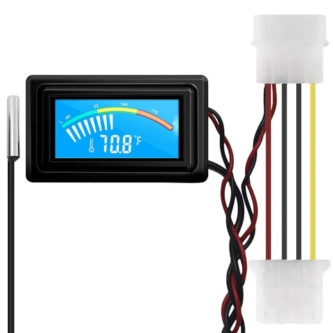 Waterproof Digital Thermometer Gauge For Aquarium And Car PC Case Incubator showing temperature on LCD, 4-pin connector