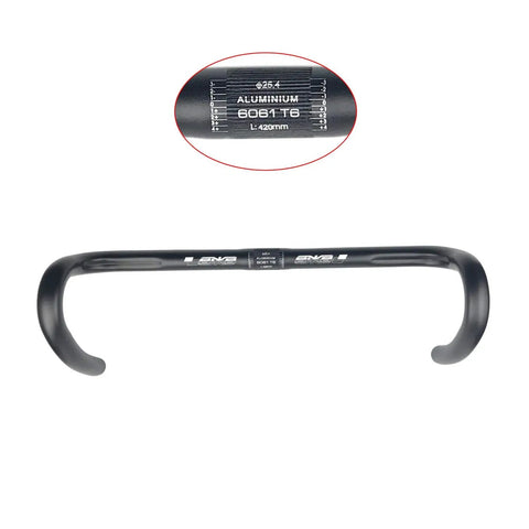 Ultra Light Aluminum Road Bike Drop Bar Bent Handlebar 6061 T6 For Fixed Gear And Road Bikes Black Matte, shown in 420mm width