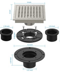 6 Inch Square Shower Floor Drain Kit in Brushed Nickel Finish, High Flow Food Grade 304 Stainless Steel with CUPC Certification, Removable Grid Cover and Hair Filter