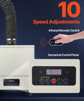 Heavy Duty Solder Fume Extractor Delivering Beast Mode Suction Power With Four Stage Filtration And Wireless Remote Control for speed adjustments and control panel.