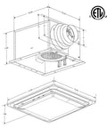 Technical drawing of Whisper Quiet Ceiling Vent Fan With LED Light And Nightlight, 80 CFM, Energy Star, showing dimensions and design.