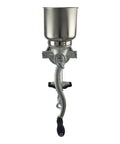 Front view of GM 150 Grain Mill With Tin Coated Cast Iron Large Hopper Beefy Grind Power Grinds One Pound Per Minute From Coarse To Fine