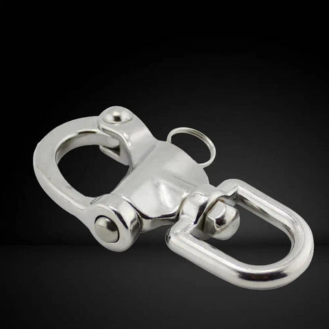 Heavy Hitter 316 Stainless Steel Swivel Snap Shackle With Large Bail And Quick Release Eye Hook For Marine Rigging Boat Yard And Outdoor Job Sites, close-up view
