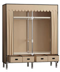 Heavy Duty Canvas Wardrobe Stack With Metal Hanging Rail And Deep Shelves, freestanding fabric closet with sliding doors and drawers.
