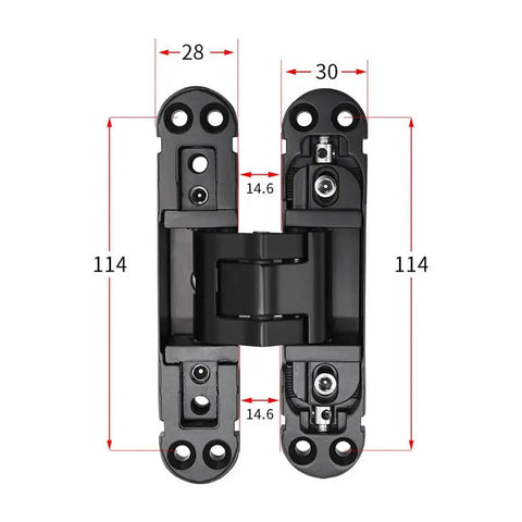 Adjustable Hydraulic Hidden Door Hinge With 180 Degree Concealed Opening Smooth Soft Close Door Hardware, dimensions shown