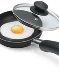 Black Nonstick Aluminum Frying Pan With Glass Lid 6 Inch That Feels Like A Kitchen Workhorse For Quick Searing And No Fuss Food Release