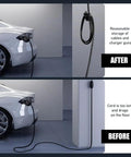 Make Your Garage Shine With This Badass Sae J1772 Ev Wall Mount Charger Holder Keeps Your Cables Neat And Waterproof So You Are Not Chasing Down Your Plug On Cold Winter Days Easy Install For Evse Phev Add Sleek Cord Holster That Just Works. Image shows before and after of EV charger cable storage, highlighting neat storage.